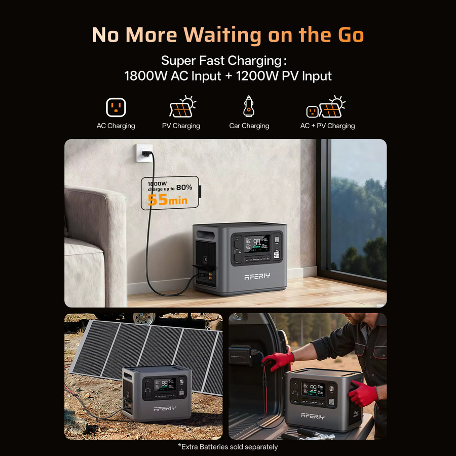 AFERIY P280 Tragbare Powerstation mit 2800W und 2048Wh LiFePO4 Akku, Schwarz, App-Steuerung für Camping und Outdoor - Bild 3