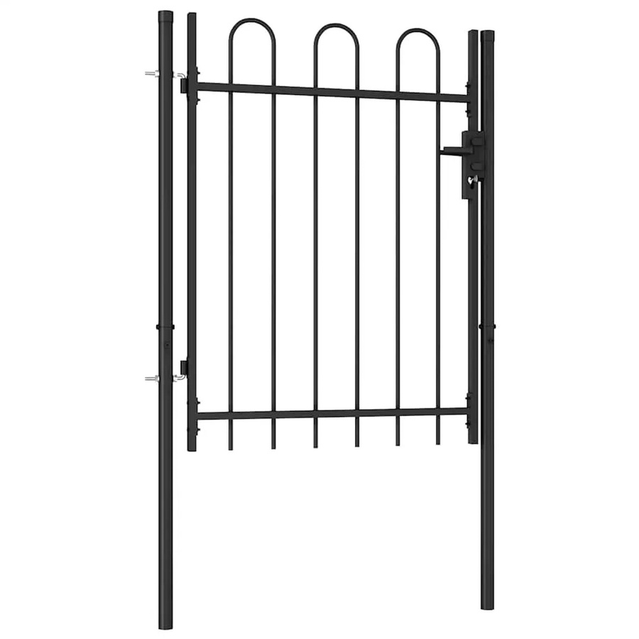 vidaXL Zauntor Einzelflügel aus Stahl mit gewölbter Spitze in Schwarz, B: 100 cm, H: 120 cm - Bild 2