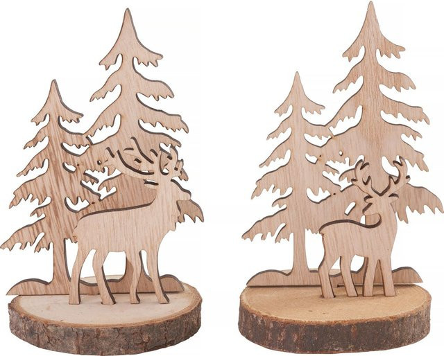 VBS Holzsteckmotiv auf Rindenscheibe 2er-Set Beige für Weihnachten und Winter aus Sperrholz - Bild 1