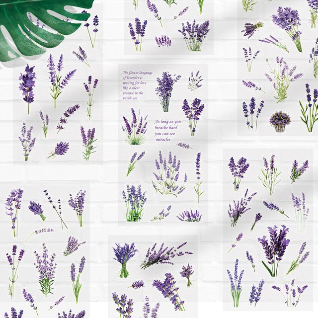 6 Stück Lavendel-Blumen-Aufkleber Set in Lila aus PET und PVC für Notizbücher, Tablets und Laptops - Bild 1