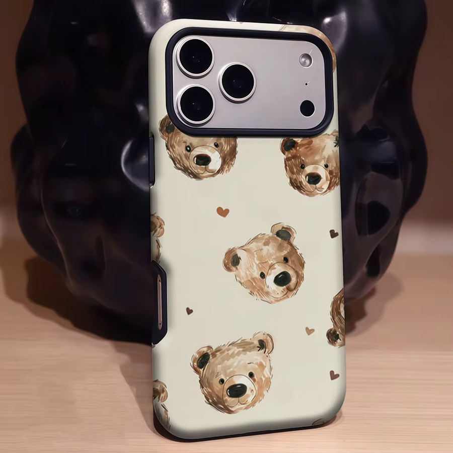 Potdemiel Handyhülle mit Bären-Herz-Design für iPhone 17 16 15 14 13 Pro Max Plus, braun/mehrfarbig, robuste doppelschichtige magnetische Schutzhülle - Bild 2