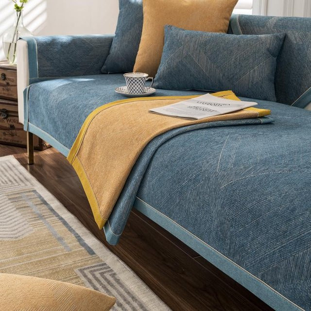 Super Six Chenille Sofakissen in Blau, quadratisch, B/H: 70 x 70 cm - Bild 1