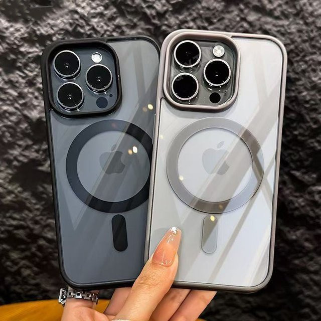 QIXTWO MagSafe Magnetische Drahtlose Lade Hülle aus Silikon für iPhone 11 12 13 14 15 16 Pro Max Plus in Transparent und Grau - Bild 1