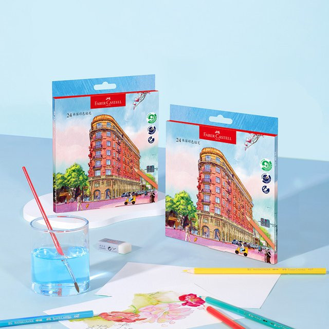 Faber-Castell Wukang Building Landmark Edition Aquarellstifte-Set mit 24 Farben, Multicolour, inklusive Radiergummi und Spitzer in Geschenkbox - Bild 1