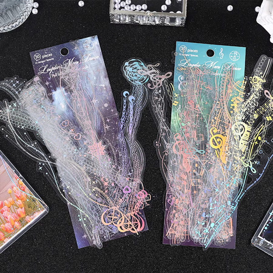 120 Stück Spitzenstickerei-Aufkleber in Multicolour mit holografischem Glitzer aus wasserfestem PET für dein DIY-Sammelalbum, Grußkarten und Fotorahmen-Dekorationen - Bild 3