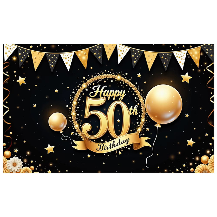 Goldenes Geburtstag Banner mit Sternen und Wimpel-Design für die Feier zum 50. Geburtstag - Bild 4