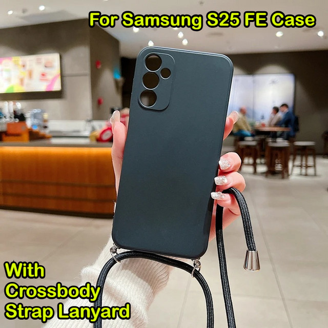 Samsung Flüssigsilikon-Schutzhülle mit Umhängeband-Lanyard für Galaxy S26 S25 Edge S24 FE S23 S22 Ultra S21 in Grau und Schwarz - Bild 1