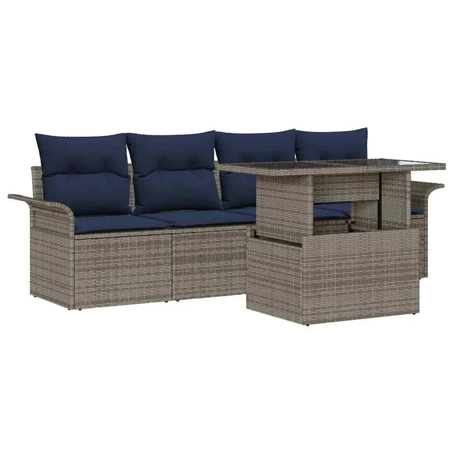 vidaXL Gartenmöbel-Set aus Poly-Rattan und Akazienholz in Grau mit 5 Kissen für Terrasse und Garten - Bild 2