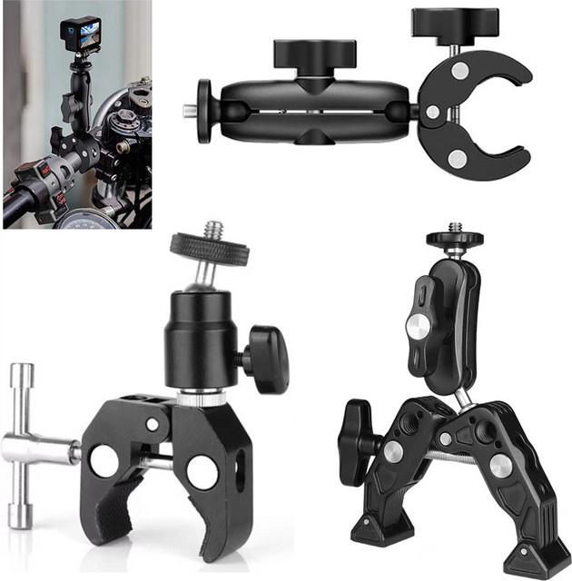 HONGDAK Kamera Krabben Clamp Set in Schwarz für GoPro, Insta360 und DJI Action Kameras sowie DSLR als Halterung für Motorrad, Fahrrad und Auto - Bild 1
