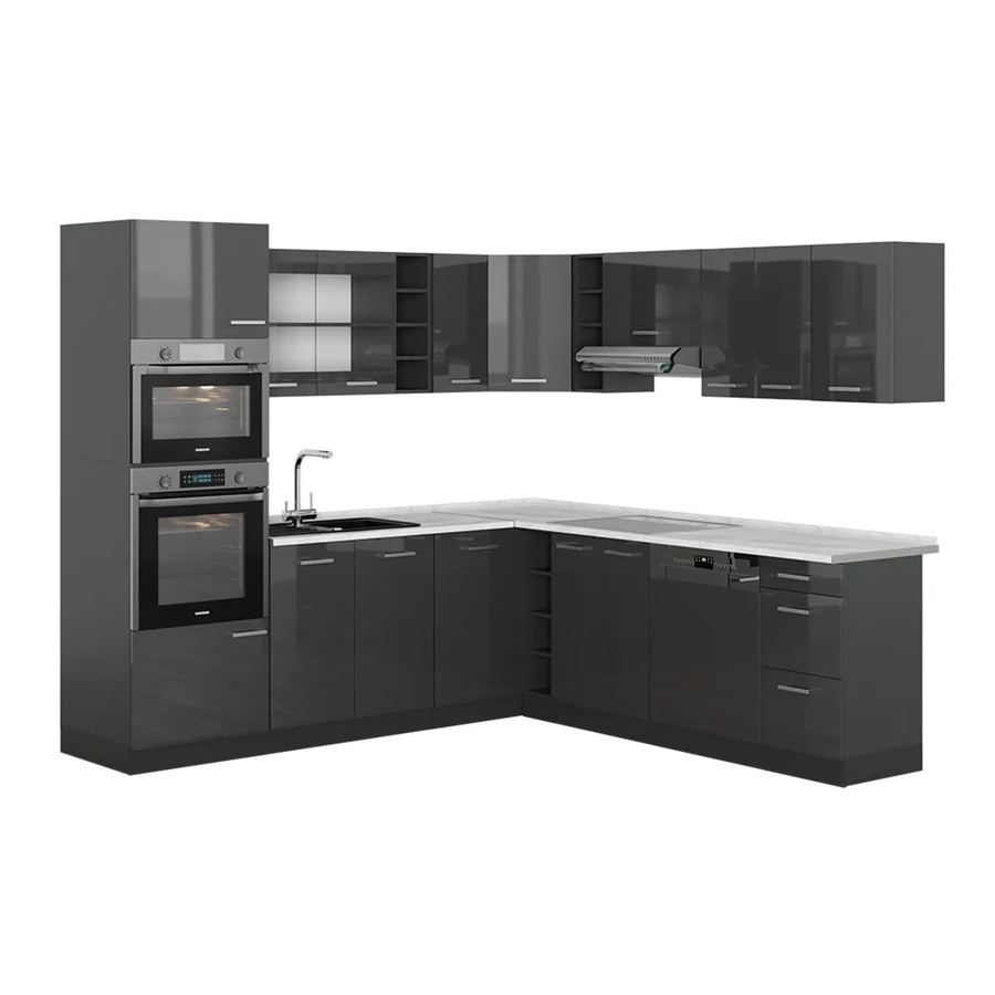 Vicco R-Line Eckküche Anthrazit Hochglanz mit Marmor-Optik B/T/H: 237 x 247 x 81,6 cm - Bild 1
