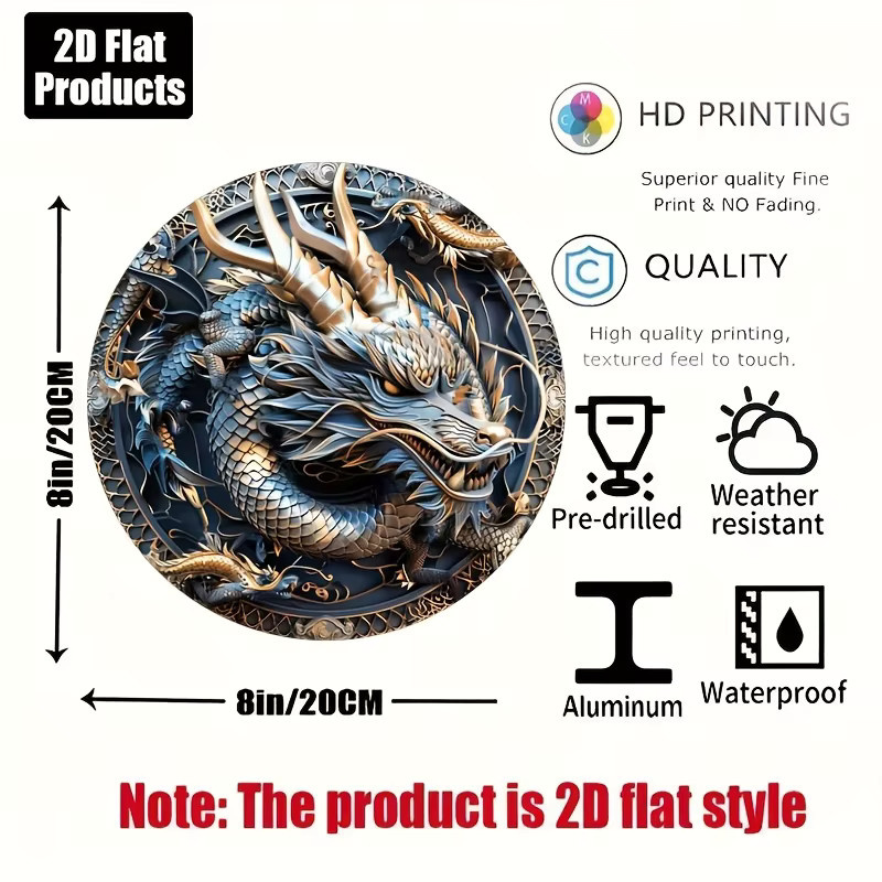 GTHUNDER Drachen-Wanddekoration aus Metall in Blau und Gold, Durchmesser: 20,3 cm - Bild 3