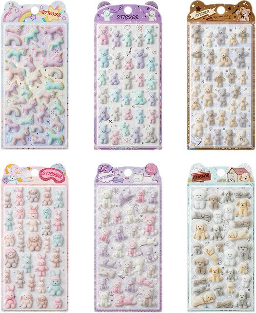 Keeppley Kawaii Beflockte Tier-Sticker mit 3D-Relief in Mehrfarbig aus Resin für Scrapbooking und DIY-Bürobedarf - Bild 1