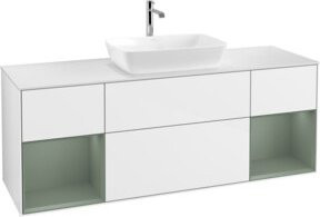 V&B Waschtischunterschrank Finion mit Wandbeleuchtung, Eiche Natur und Weiß lackiert, Breite: 160 cm, Tiefe: 50,1 cm, Höhe: 50,1 cm - Bild 1