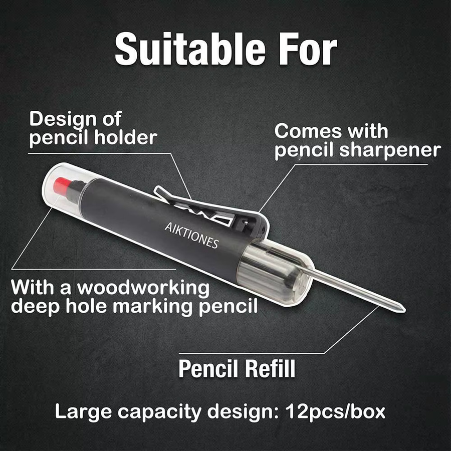AIKTIONES Automatischer Longlife-Bleistift mit integriertem Spitzer und 12 Stück 2,8 mm Zimmermannsbleistiftminen aus Graphit - Bild 4