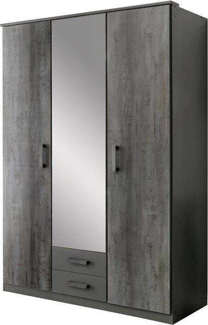 Kleiderschrank Duisburg in Graphit mit Spiegeltüren und integrierten Schubladen, B/H/T: 135 x 199 x 58 cm - Bild 1