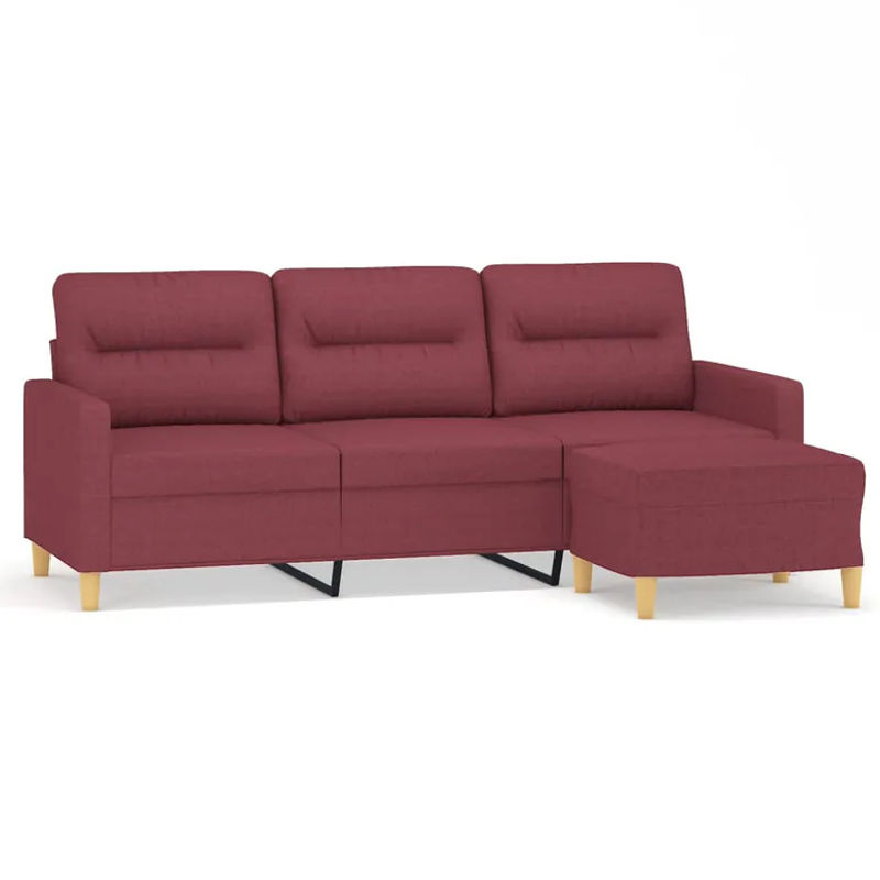 Vidaxl 3-Sitzer Sofa mit Hocker Modern, Farbe Rot, Stoff, Breite: 180 cm - Bild 2