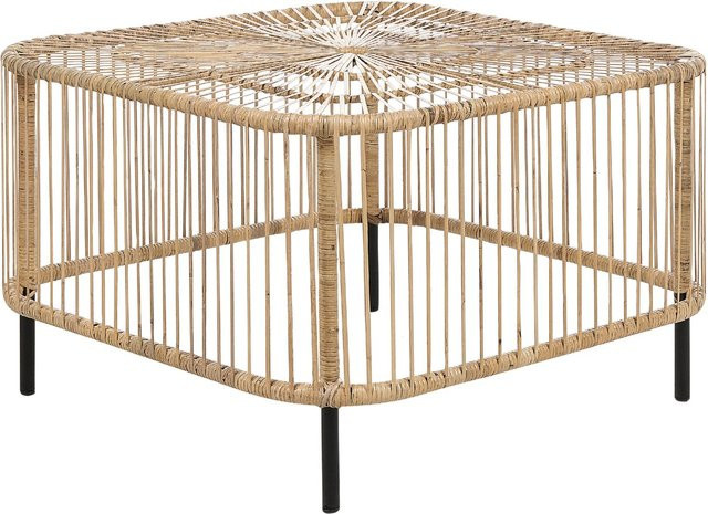 Beliani Couchtisch CESENATICO im Boho-Stil aus Rattan und Metall, Schwarz und Beige, B/T/H: 67 x 67 x 45 cm - Bild 1