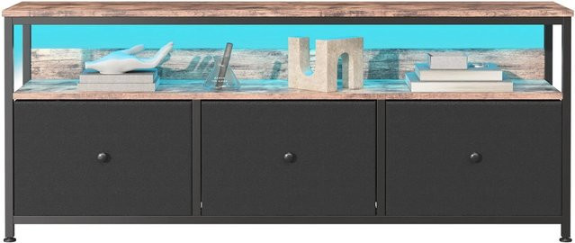 PXloue TV-Schrank Schwarz mit 3 Stoffschubladen, offenen Fächern und verstellbarer LED, B/T/H: 137 x 30 x 57 cm - Bild 1