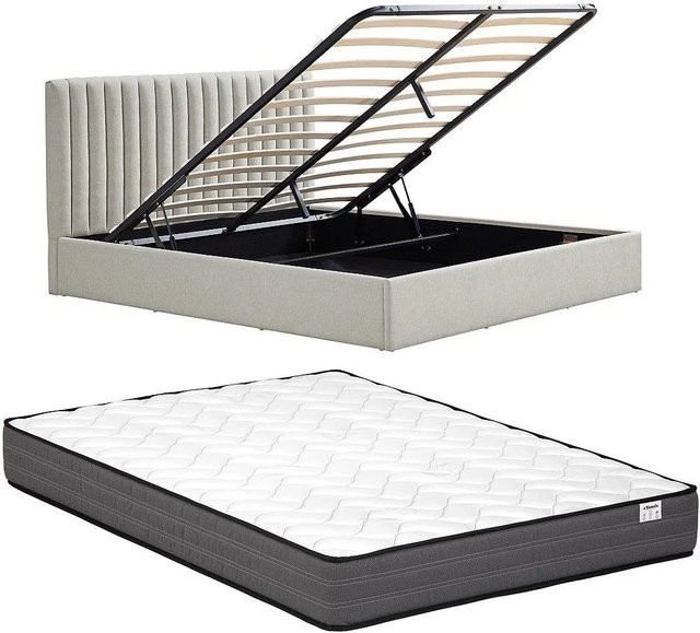 Vente-unique Bett Saraneli mit Bettkasten in Hellgrau, B/T/H: 180 x 200 x 103 cm, Höhe: 188 cm, Tiefe: 213 cm - Bild 1
