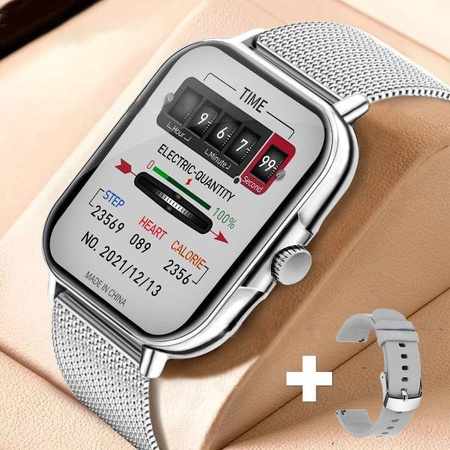 Wula Mall Smartwatch mit Bluetooth-Anruffunktion für Herren und Damen, Silber, IP67 wasserdicht, Fitness Tracker mit Herzfrequenzmessung