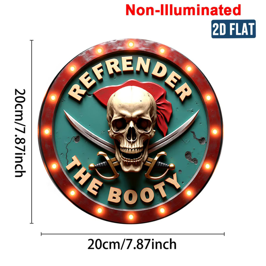 Rembender 2D-Wandkunst aus Metall Piratenschädel rundes Aluminiumschild Vintage-Dekor Multicolor Durchmesser: 19,81 cm - Bild 2