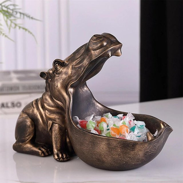 Yiran Furniture Nilpferd Aufbewahrungsbox als Deko-Skulptur aus Harz für deinen Schreibtisch - Bild 1