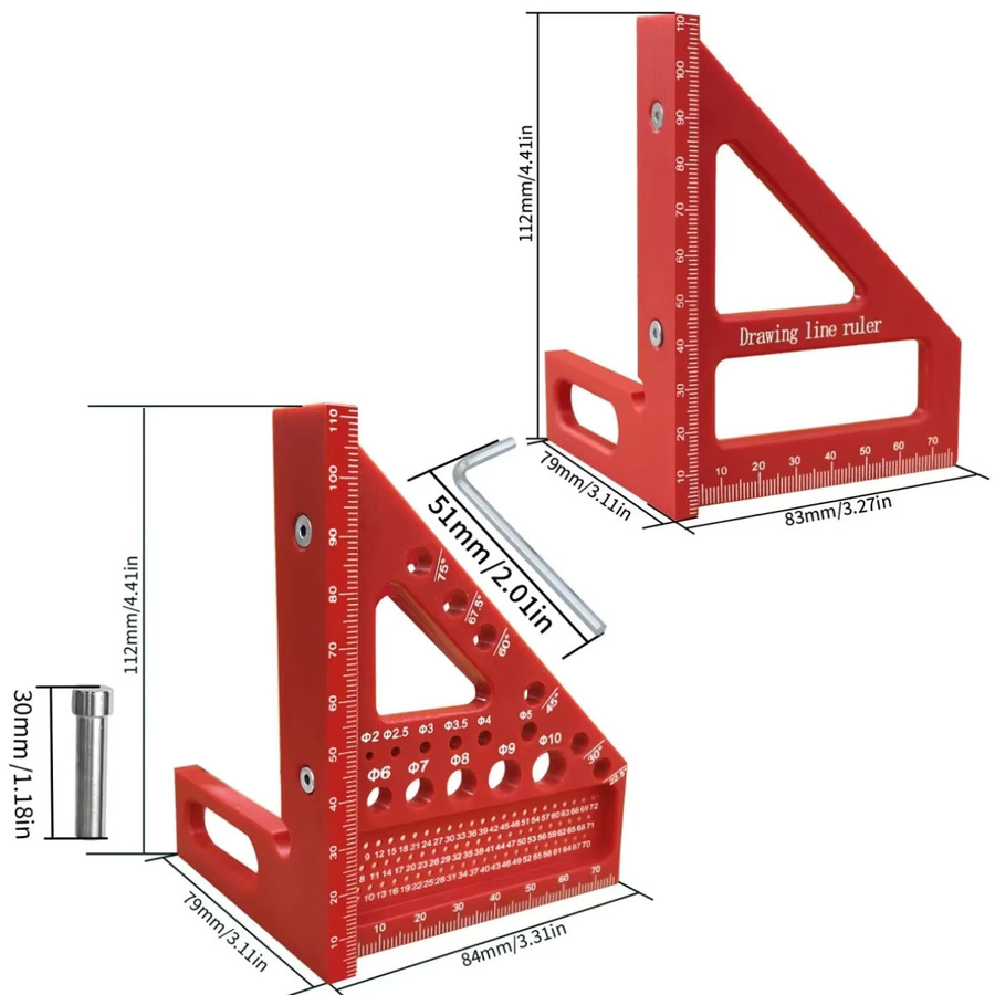 GDART 3D-Mehrwinkel-Messlineal als quadratischer Winkelmesser für die Holzbearbeitung in Schwarz und Rot - Bild 3