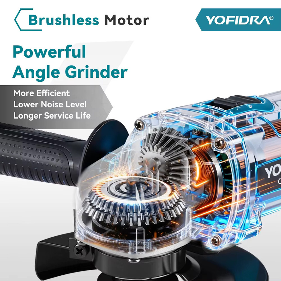 YOFIDRA Bürstenloser elektrischer Winkelschleifer Blau, 125 mm, kompatibel mit Makita LXT Akku, zum Schleifen, Polieren und Schneiden von Metall und Holz - Bild 4