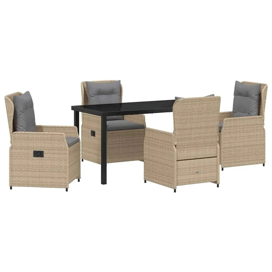 vidaXL Garten Essgruppe 5-teilig aus Poly-Rattan und Glas in Beige für Terrasse und Außenbereich - Bild 2