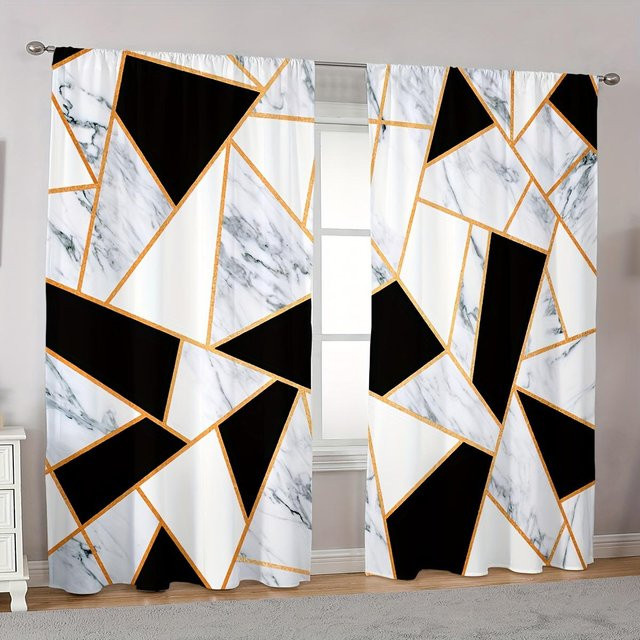 2-teiliges Set semi-transparente Vorhänge mit geometrischem Blumendruck aus Polyester in Multicolour, Breite: 100 cm, Höhe: 130 cm - Bild 1