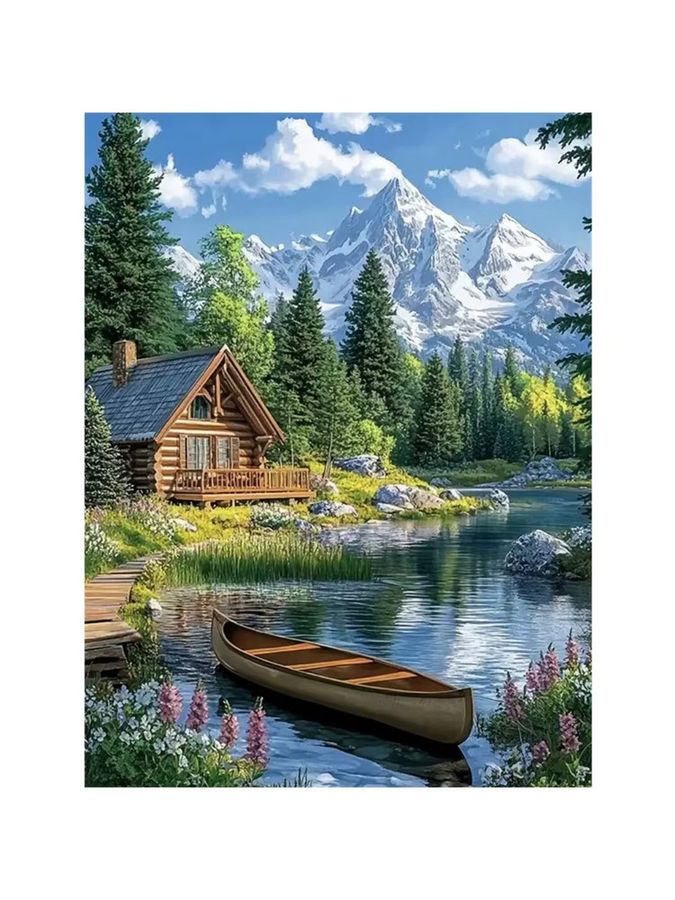 YUTTEE Diamant-Mosaik-Set Schiff in Landschaft mit Fluss und Bergen als DIY-Stickerei zur Wanddekoration, B/H: 30 x 20 cm - Bild 3