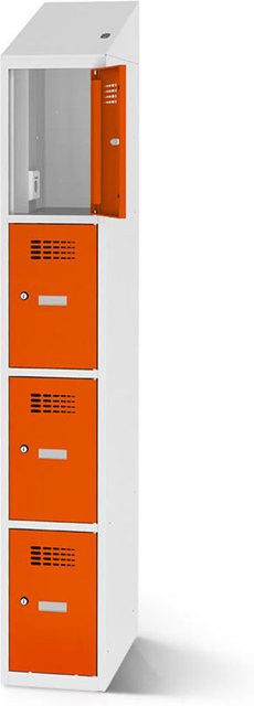 rotstahl Fächerschrank mit Ladefunktion und 4 Fächern in Orange, B: 40 cm, H: 200 cm - Bild 1