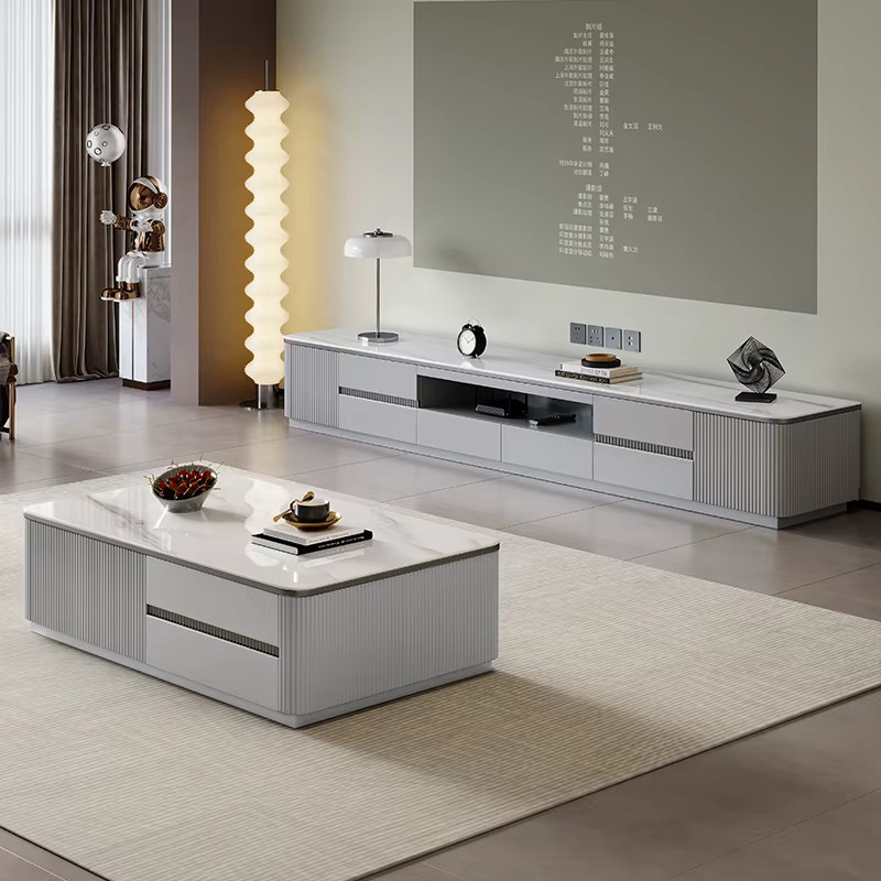 DUTRIEUX Designer Couchtisch aus Marmor im minimalistischen nordischen Stil, Farben: Beige, Grau, Weiß - Bild 2