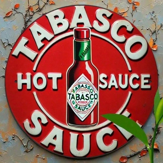 Vintage Retro Tabasco Scharfe Sauce Metallblechschild mit ikonischer Flaschengrafik in Rot und Weiß, Breite: 20 cm, Höhe: 20 cm - Bild 1