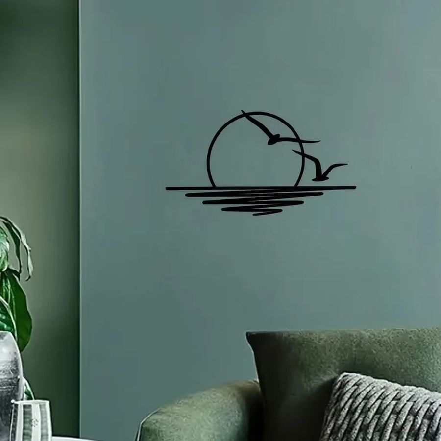 DDPNKL Wanddekoration aus Metall Sonnenaufgang Motiv in Schwarz für dein Wohnzimmer - Bild 3