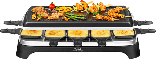 Tefal Gourmet Raclette-Grill RE4588 in Schwarz und Silber mit Edelstahlgehäuse, 10 Personen, Non-Stick-Beschichtung und Riffelplatte - Bild 1