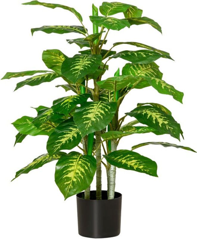HOMCOM Künstliche Dieffenbachia Pflanze im Topf, Grün-Gelbe Kunstpflanze mit Kunstgras für Wohnzimmer und Schlafzimmer, Höhe: 95 cm - Bild 1