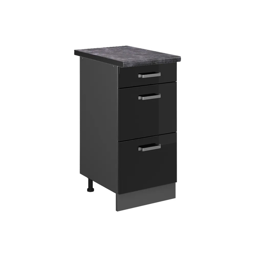 Vicco Küchenunterschrank R-Line in Schwarz Hochglanz und Anthrazit mit Schubladen, Breite: 40 cm, Tiefe: 60 cm, Höhe: 81,6 cm - Bild 2