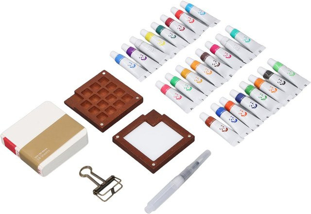 Koogeelife Tragbares Mini Aquarellfarbset mit 24 Farben und Pinsel für Künstler in Multicolour - Bild 1