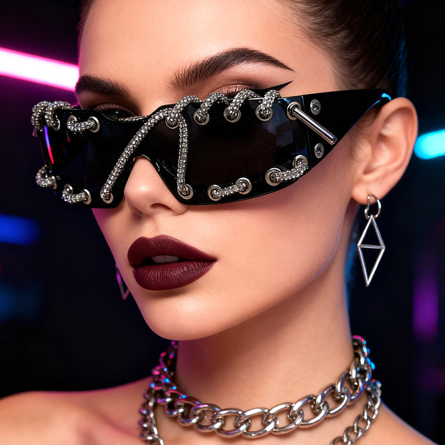 Punk MONIQUE ORENDA Sonnenbrille, randlos, Damen, schwarz, Kunststoff - Bild 1