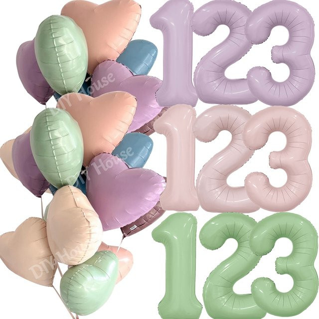 Vintage Folienballon Set mit Zahlen und Herzen in Pink und Multicolour für Geburtstag und Party Dekoration - Bild 1