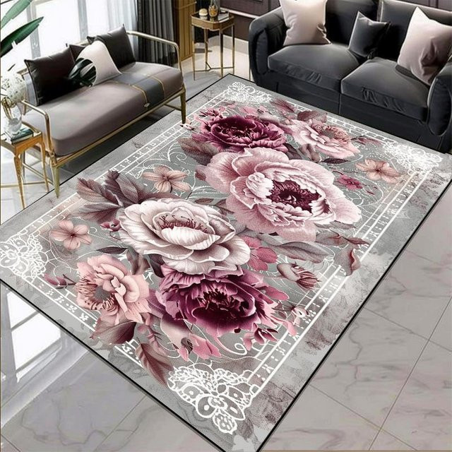 Karpetti Teppich mit Blumenmuster im europäischen Stil, mehrfarbig, B/T: 80 x 120 cm - Bild 1