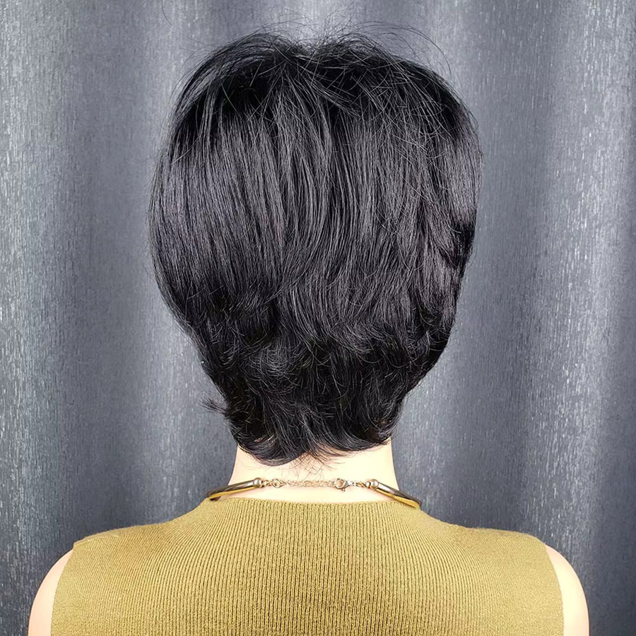 OYM HAIR Echthaar-Perücke, Pixie-Schnitt mit Pony, Schwarz, Remy-Echthaar - Bild 3