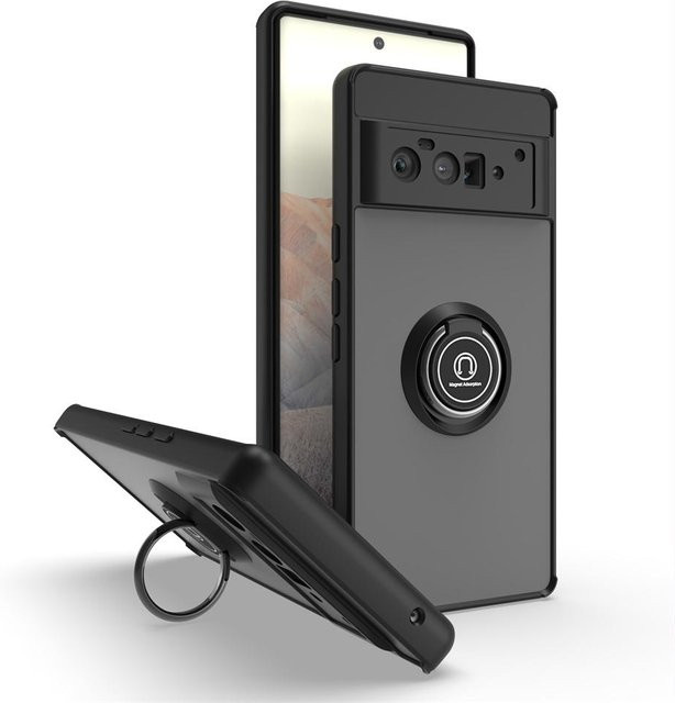 Google Pixel 6 7 8 8a 9 Pro Armor Stoßfeste Handyhülle mit Magnetischem Ringhalter und Ständer in Schwarz - Bild 1