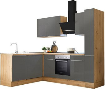 Respekta Küchenzeile Marleen Eckküche in Eiche Grau Matt mit integrierter Beleuchtung und Soft-Close-Türen, H: 211 cm, B: 250 cm, T: 170 cm - Bild 3