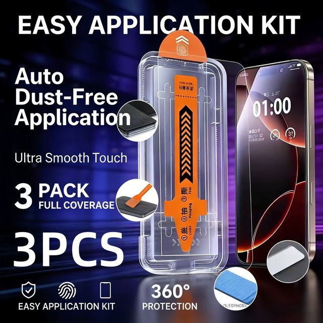 3er-Set PJPK Displayschutz Glas mit oleophober Beschichtung für iPhone 17 16 15 14 13 12 11 Pro Max Air Plus in Transparent - Bild 1