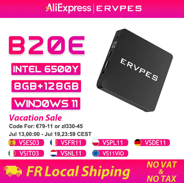 ERVPES Mini-PC B20E Kompakter Desktop mit Intel 6500Y, Windows 11, 8GB RAM, 128GB SSD, WiFi5, Bluetooth 5.0, HDMI, VGA, USB, Schwarz - Bild 1