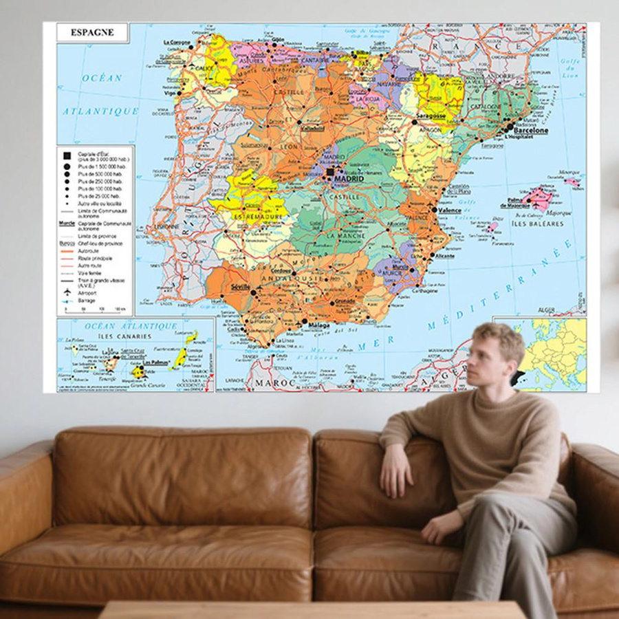 Französische Administrative Karte von Spanien als rahmenlose Wandkunst von Photography Times, Mehrfarbig, Breite: 150 cm, Höhe: 100 cm - Bild 3