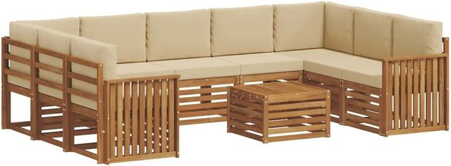 vidaXL Sofagarnitur 10-teilig aus Massivholz Akazie in Natur und Beige mit Polsterkissen - Bild 1