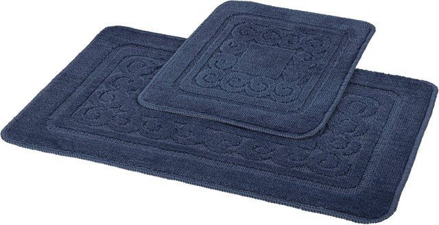 Sensation Badgarnitur in Blau mit nautischem Design, bestehend aus Badmatte und WC-Vorleger, fußbodenheizungskompatibel - Bild 1